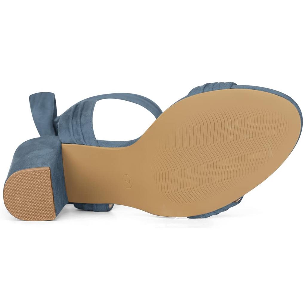 Allegra K Women's Open Toe Sandals with Ankle Tie-Back and Chunky Heels, Haze Blue, Size 26.0cm