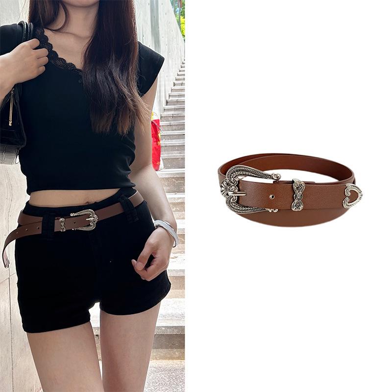 Women'S Belt Vintage Carved Needle Buckle Punk Hip Hop Rock Style Jeans Belt Y2K Belt Pu Leather Belt