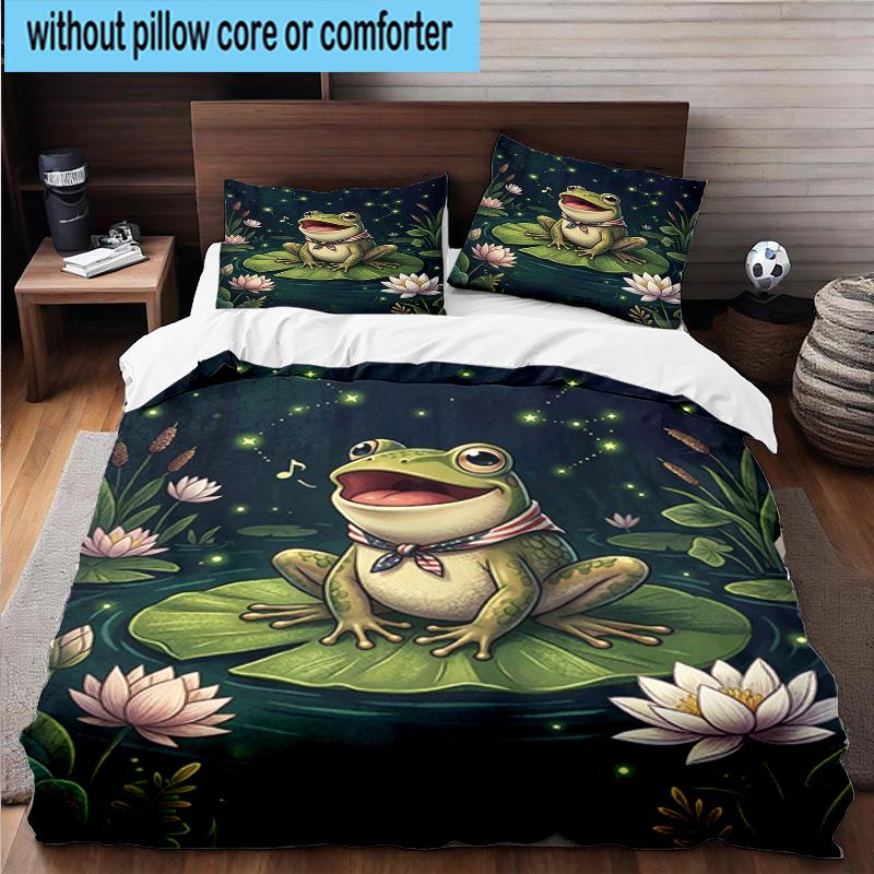 Frog In Top Hat Serenade 3pcs Bedding,Including 1pc Duvet Cover And 2pcs Pillowcases Perfect for Christmas,Ideal for Bedroom, Dormitory