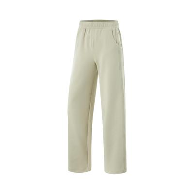 Li Ning Sports Lifestyle Series Solid Color Mid Waist Breathable Versatile Loose Sports Long Pants Women Bottoms Off-White AKLU880-5