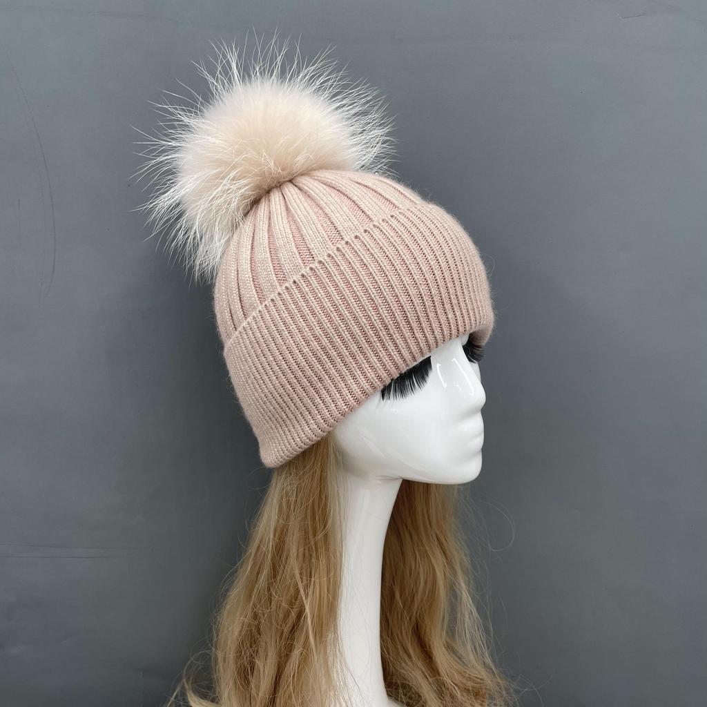 Custom Strip Knit Luxury Designer Winter Pompom Beanies Unisex Warmly Angora Wool Hat With Big Pom Poms