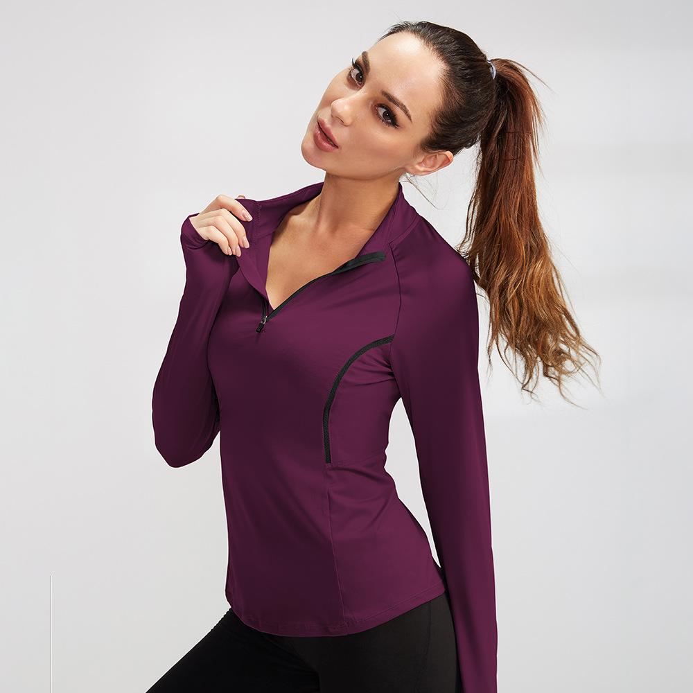 New Women'S T-Shirt Quick Drying Jacket Long Sleeved Yoga Sportswear Fitness Running Slim Fit Top Half Zip Hoodie