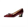 Women's Chunky Heel Pumps, New Spring/Fall Collection, Red Pointed-Toe Leather Shoes, Plus Size Mid-Heel Soft Leather Women's Shoes