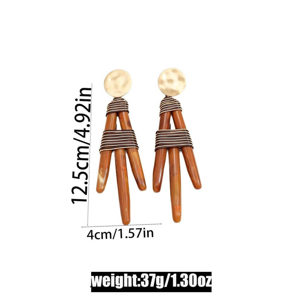 Caramel Brown Gradient Geometric Earrings: Retro Light Luxury Design, Versatile Studs