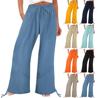 Damenmode Lose Einfarbig Kordelzug Elastische Taille Tasche Freizeithose