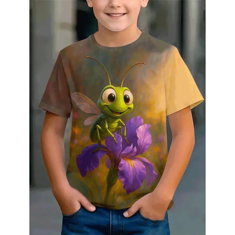 Summer Children's 3D Printed Crew Neck T-Shirt Fashion Versatile Trend Breathable Casual