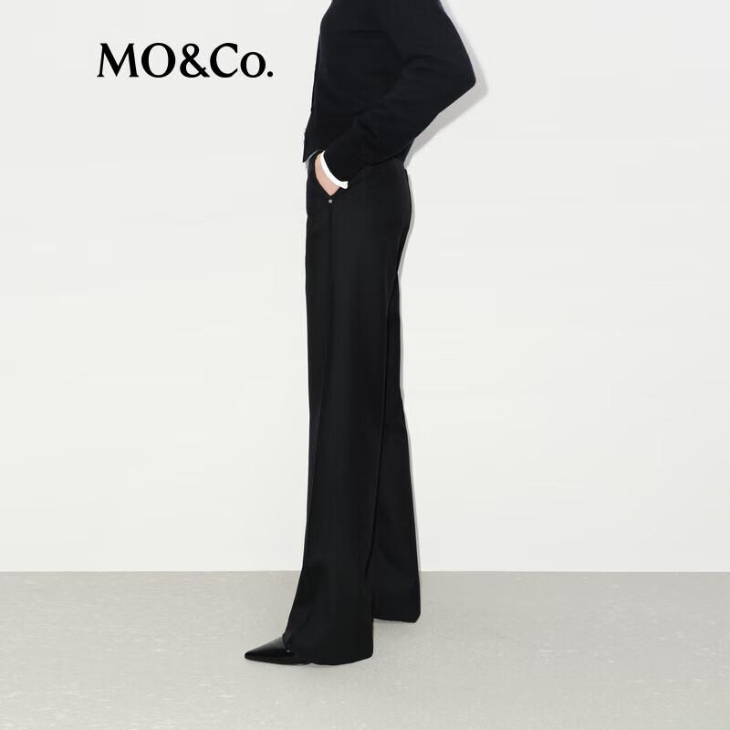 MO&Co. Women's Wool Blend Straight-Leg High-Waist Trousers