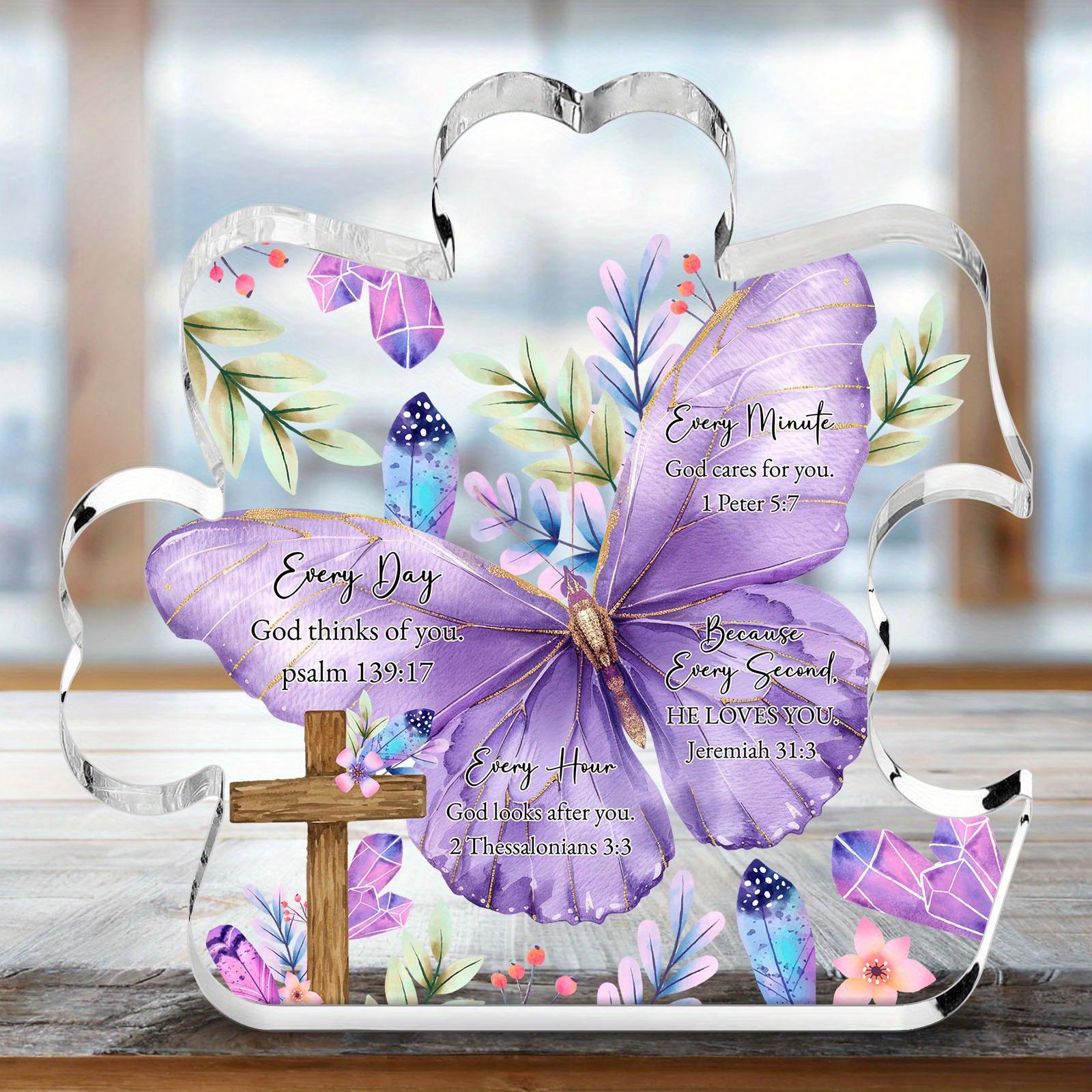 

2D Flat Acrylic Desktop Decorative Plaque and Ornament - Purple Butterfly,Floral Accent,Gift for Christians,Nurseries,Acrylic Decor for Bedroom Living 11.5*11cm