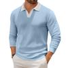 Men's Casual Color-Block Collared Long-Sleeve Knit Base Layer Top