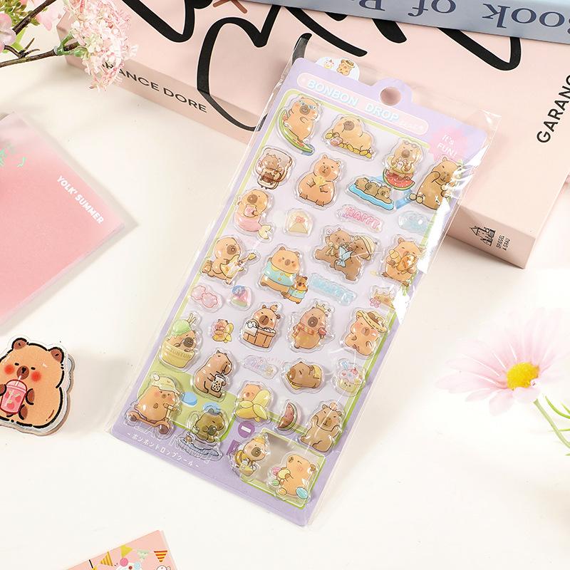 Capibala 3d Relief Bubble Stickers Capybara Cartoon Animals Cute Decoration Goo In Stock For Kid