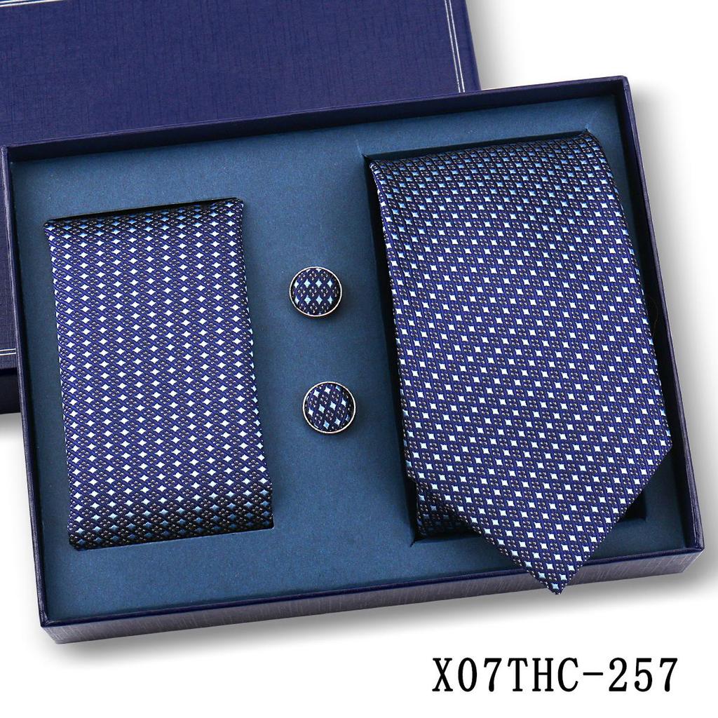 Men's Black Striped 3-Piece Gift Set: Hand-Tied 8cm Tie with Pocket Square & Cufflinks