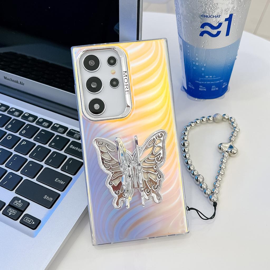 Samsung S25ultra Phone Case Laser Electroplating S24 All Inclusive Butterfly Bracket Bracelet A56 Hard Case
