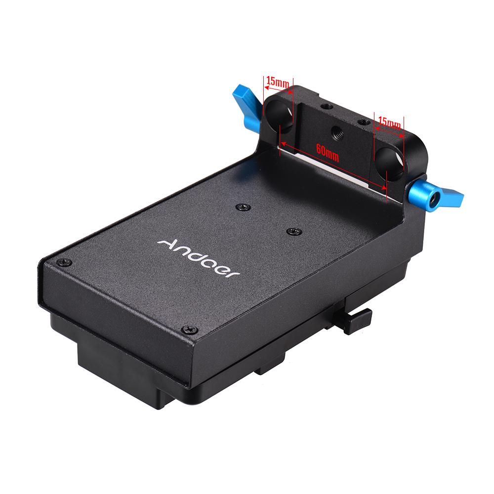 V-montert V-lås batteriplateadapter med 15 mm stangklemme med to hull LP-E6 Dummy-batteri