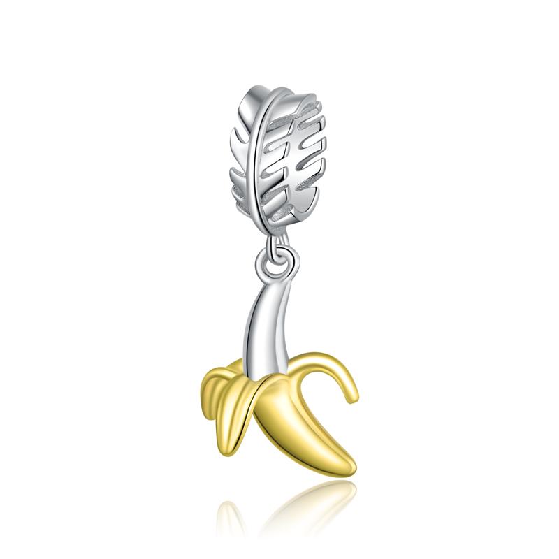 

BISAER 100% 925 Silve Yellow Charm Bead Summer Fruit Beer Drink Pendant Fit Women DIY Bracelet Fine Jewelry ECC2210