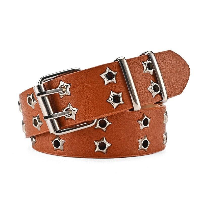Neuer Star Eye Nietengürtel im Gothic-Stil mit doppelter Dornschließe für Mann/Frau, modisch, lässig, Punk-Stil, Pu-Lederbund für Jeans, Y2K-Gürtel