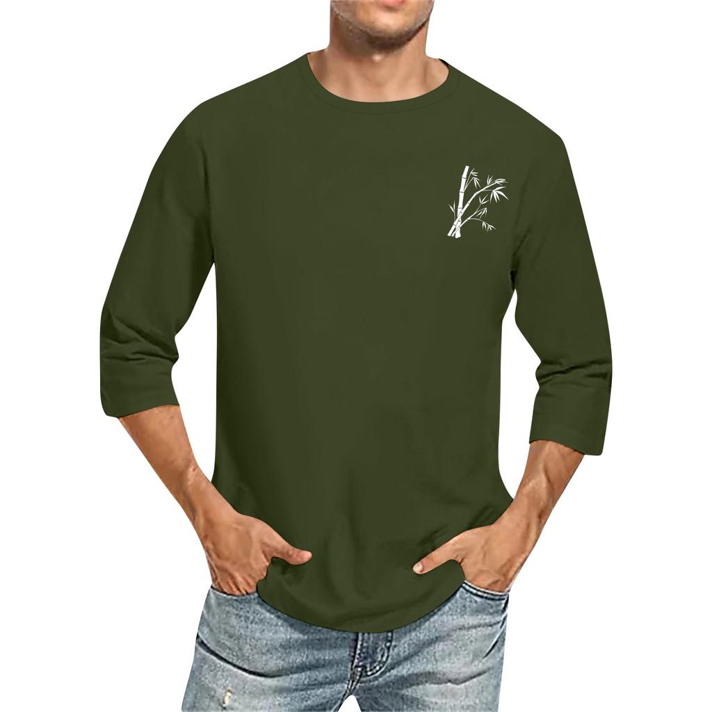 Men's Casual and Fashionable Printed Collar Three-quarter Sleeve Top T-shirt