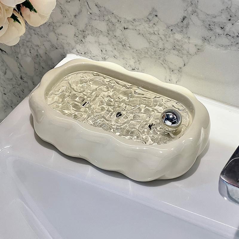 1pc High Aesthetic Ceramic Soap Box, Household Bathroom Countertop Soap Box Holder, High-end Creative Soap Storage Rack