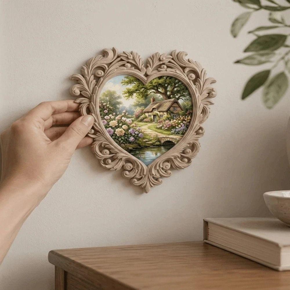 3D Printed Vintage Picture Frame Carved Flower Hollow Out Baroque Photo Frame Heart Shape Wall-mounted Wall Decoration
