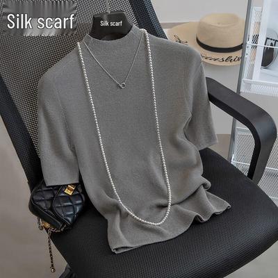 Women's Half-High Collar Short-Sleeve Knitted Pullover