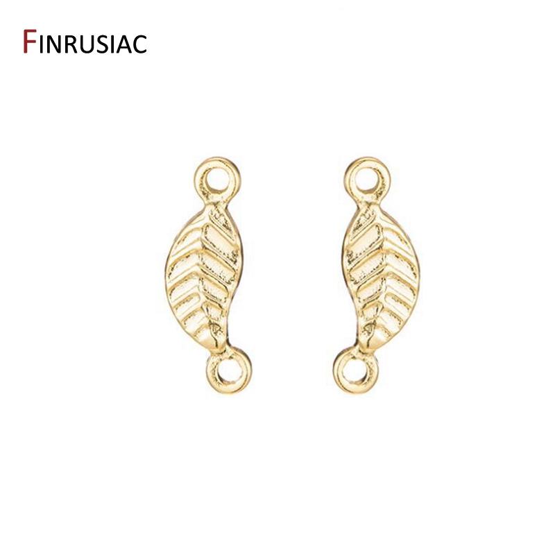 

Wholesale Mini Leaf Connectors Charms Accessories For DIY Making Jewellery Components 14k Gold Plated Brass Metal Jewelry Parts 10 pieces