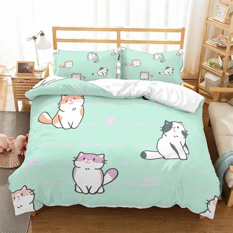 Cat Duvet Cover Set Cat Lover Gifts Bedding Set Microfiber Cute Kitten Pattern Animal Theme Double Queen King Size Quilt Cover