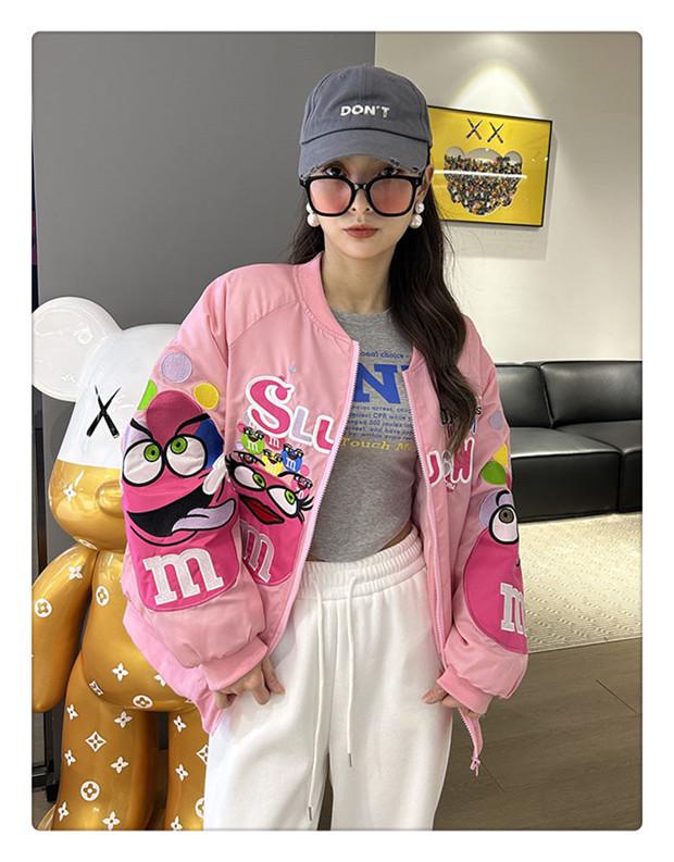 Unisex Cartoon Embroidered Baseball Jacket - Trendy Hip-Hop Style for Spring and Autumn