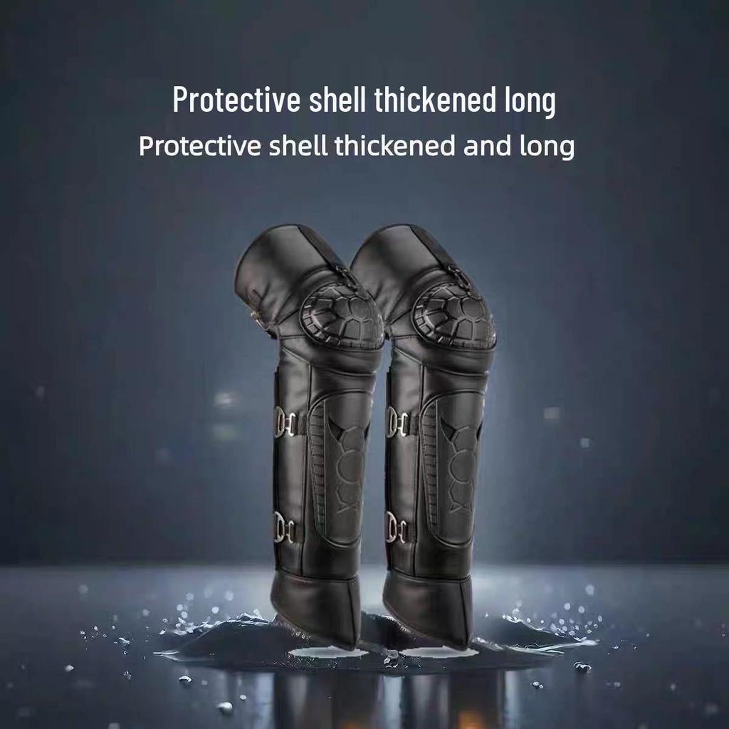 Unisex Winter Windproof PU Electric Motorcycle Knee Pads: Long & Short Styles, Thickened Hard Shell for Warmth and Protection