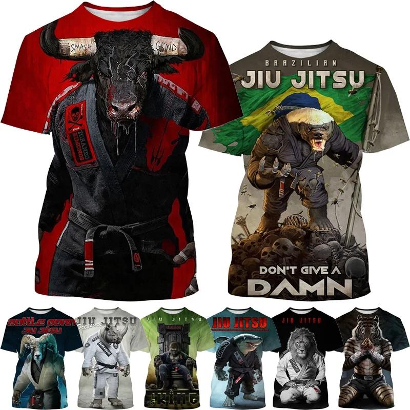 

New Short Sleeve Harajuku Style Brazilian Jiu-jitsu Tough Guy Animal T-shirt Men s and Kids Jiu-jitsu Enthusiast Streetwear Tops 6XL