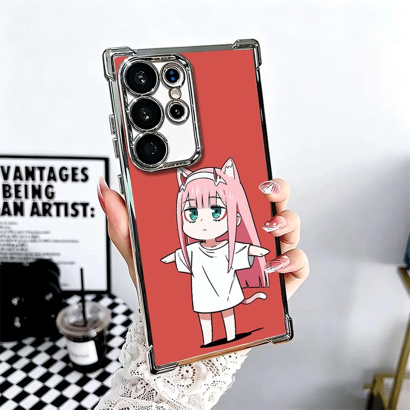 Zero Two 02 Kawaii Niedliche Galvanisierte Handyhülle Für Samsung Galaxy S24 S25 FE S26 Edge S23 Ultra S22 S21 Plus S20 Anti-Fall Airbag C