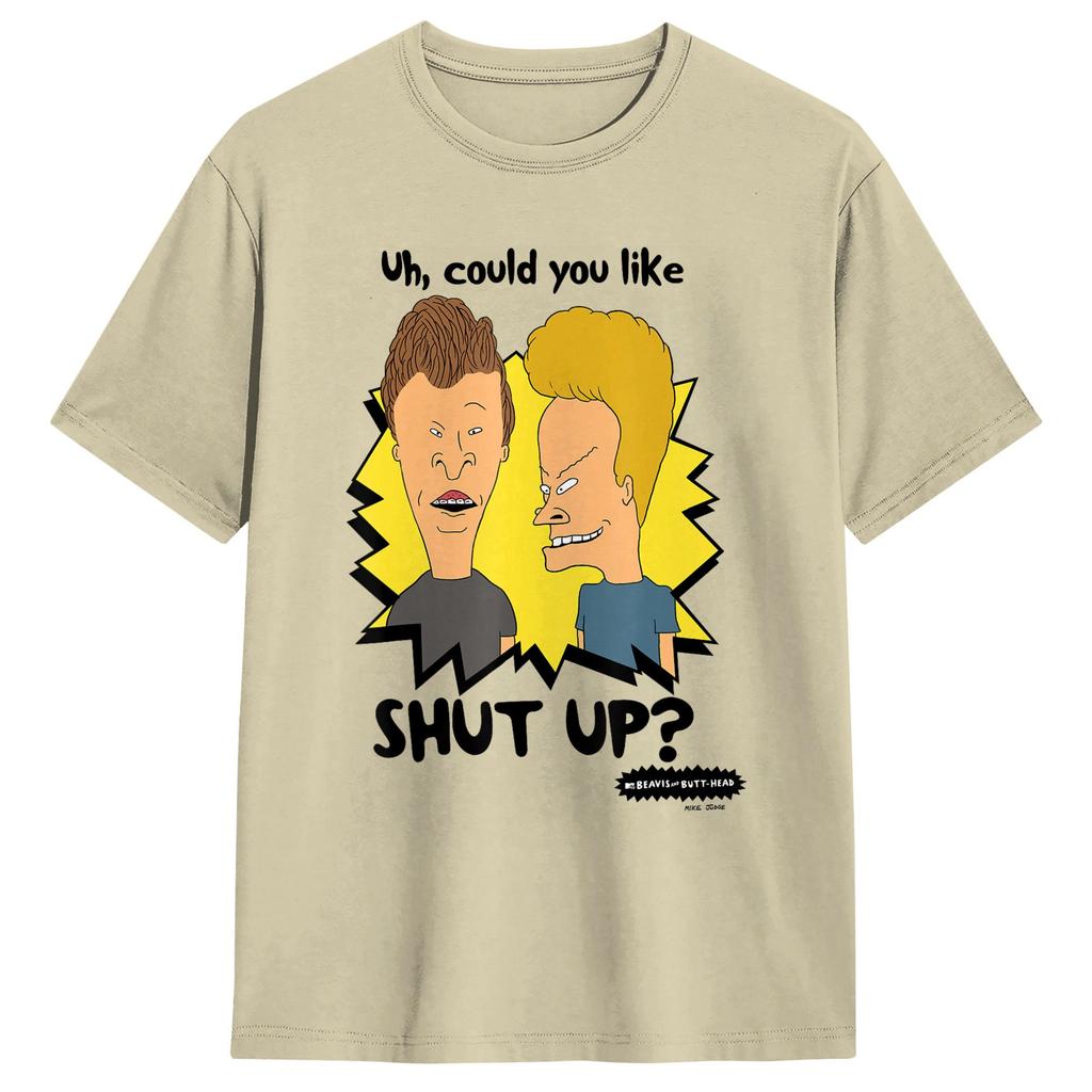 Unique Beavis and ButtHead Shut Up TShirt for Men Round Neck Cotton T Shirts Short Sleeve Tees Classic Tops