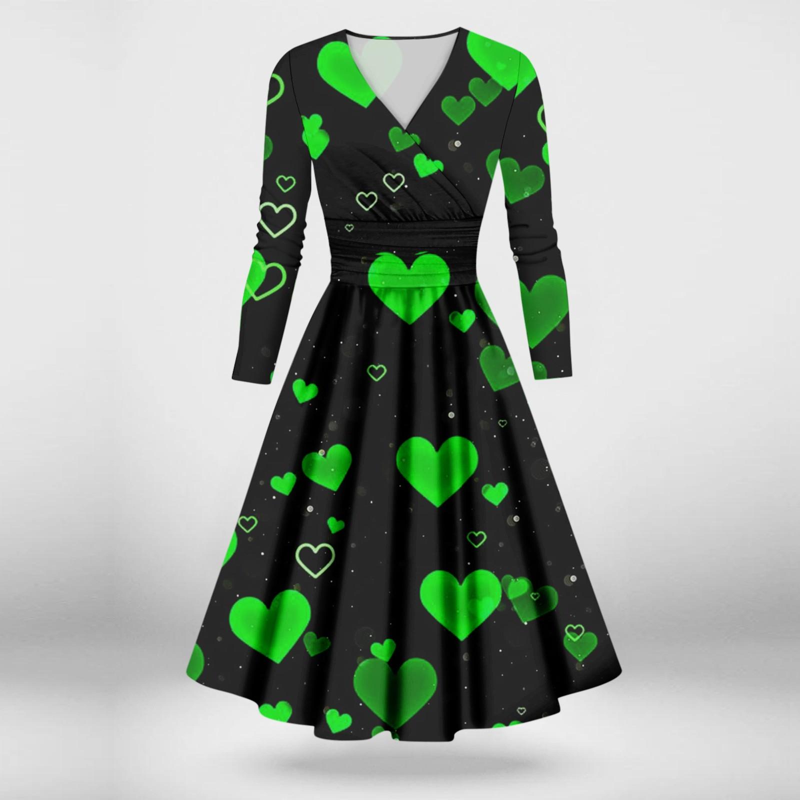 

Женская мода повседневная St. Сексуальное платье с принтом «День Патрика» с длинными рукавами и V-образным вырезом L армия зеленый