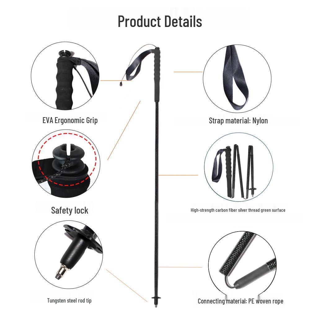 Silver Carbon Fiber Ultra-light Foldable Trekking Poles for Hiking, Camping, and Mountaineering