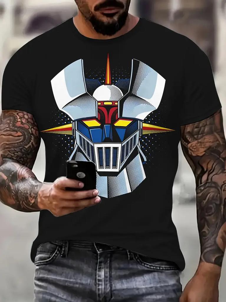 Classic Anime Mazinger Z Robot 3D Printed T-shirt Summer Men's Cartoon Short Sleeved Shirt Harajuku Street Casual Round Neck Pullover