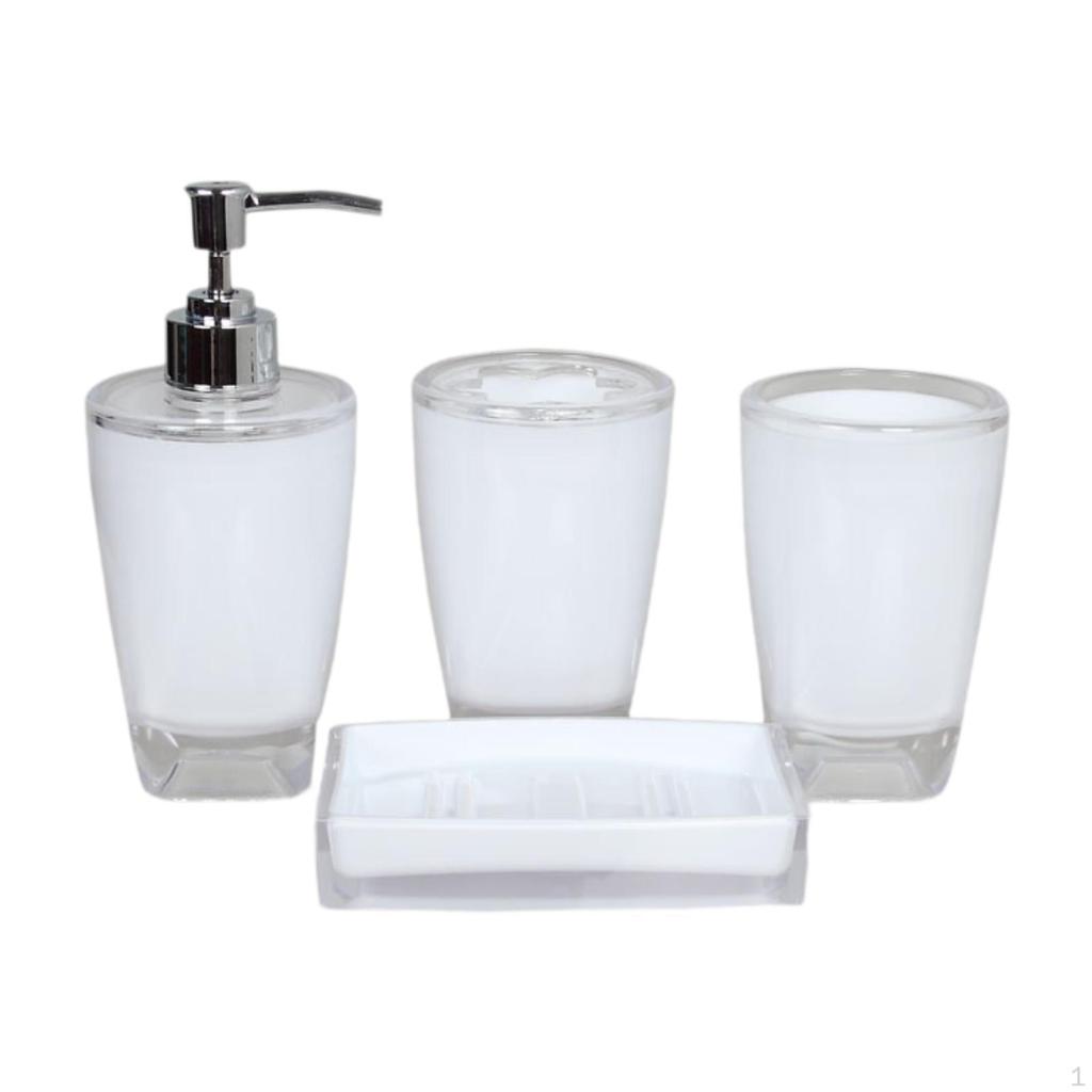 4 Piece Soap Dispenser, Toothbrush Holder, Apartment Essentials, Premium Modern Bathroom Accessory
