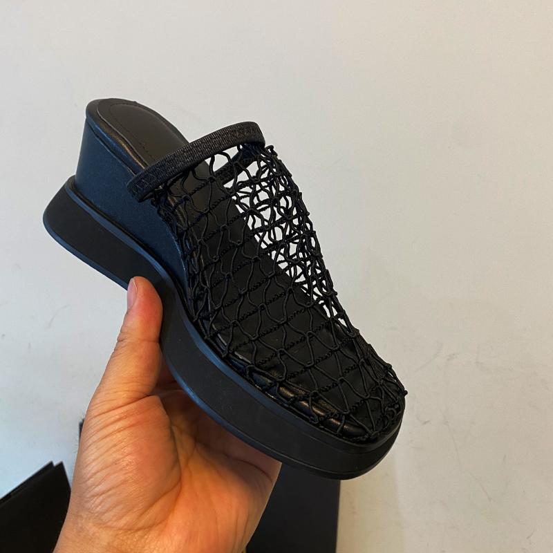 Fashion Women Mesh Wedges Platform Sandals Hollow Slippers New Mules Shoes 2025 Summer New Designer Slingback Casual Shoes Flip Flops