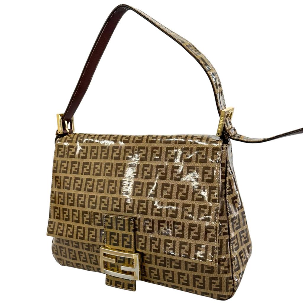 FENDI Zucchino mamma bucket Shoulder Bag Brown Women one belt used