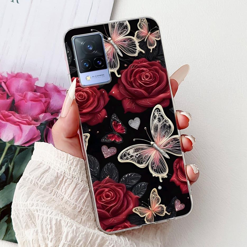 For Vivo V21 4G Case V2066 V2108 New Luxury Flowers Painted Cover Soft Slim Phone Case For Vivo V21e V2061 V 21 VivoV21 e Fundas
