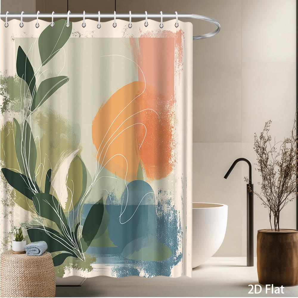 

Abstract Botanical Shower Curtain – Watercolor Leaves & Soft Shapes, Modern Art Design, 2D Flat, Polyester, Includes Hooks 90x180cm35x71in