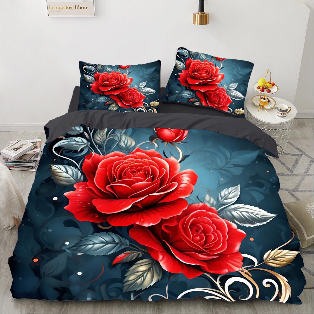 

Colorful Rose Pattern 3d Printing Single Double Queen Quilt Cover Pillowcase 3pcs Bedding Set DE 135x200cm