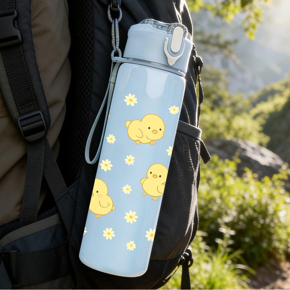 1PC Little Yellow Duck Seamless Pattern 750ml Color Plastic Sports Water Bottle Leakproof Flip Straw Lid Suitable for Sports Office Home Use