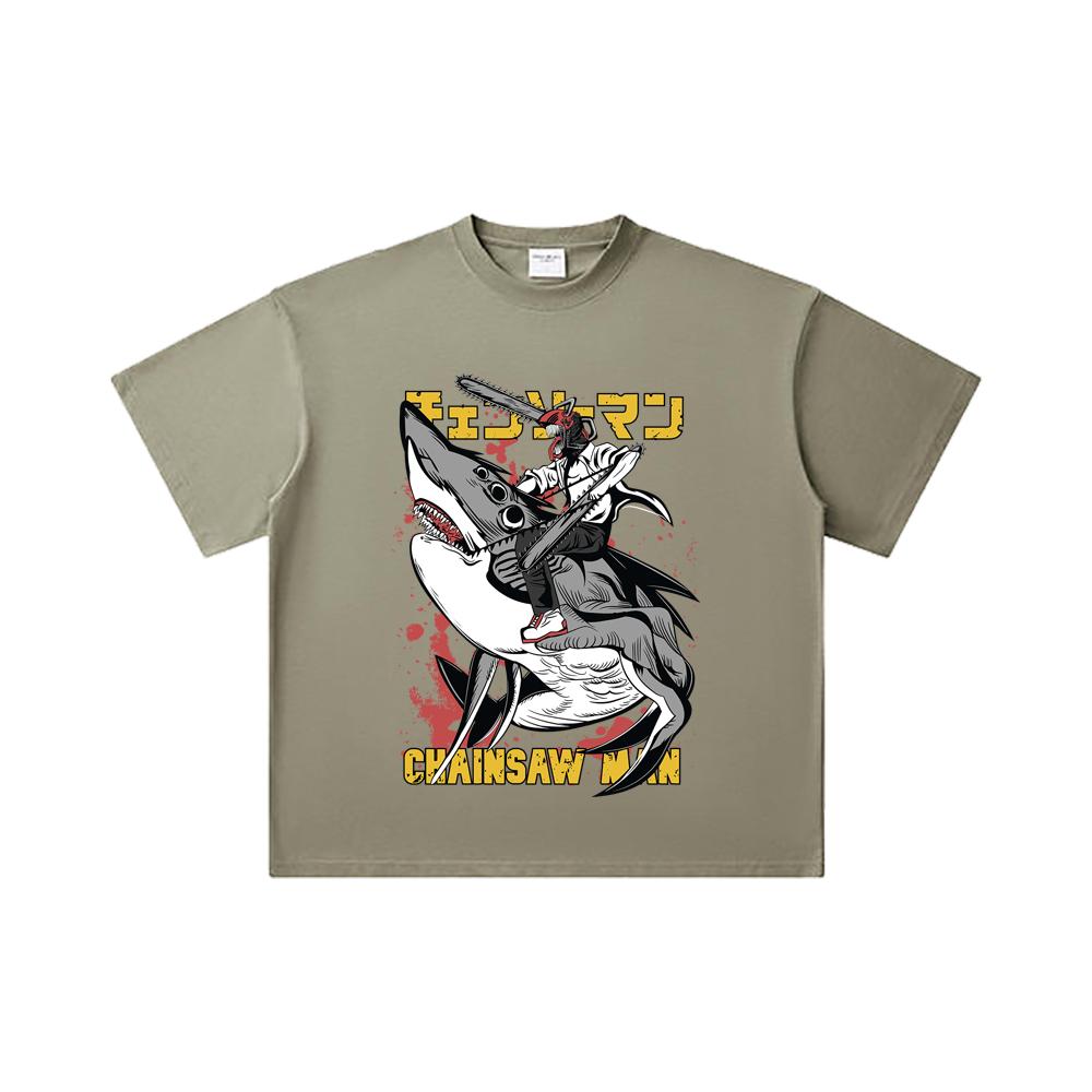 260 GSM Double Yarn 32 Count 100% Cotton Chainsaw Man V43 Denji Print Unisex Heavy Cotton T Shirt