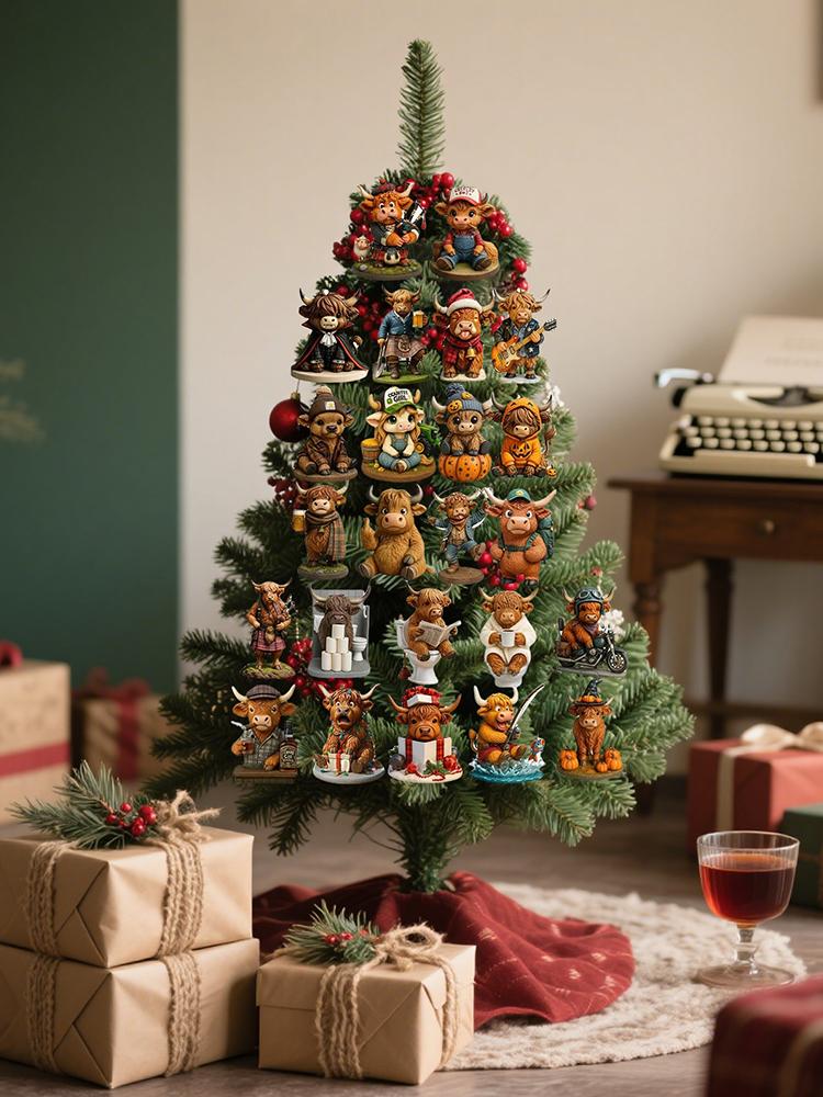 Highland Cow 24 Days Christmas Countdown Calendar with 24 3D Cow Ornaments Christmas Advent Calendar Advent Countdown Calendar