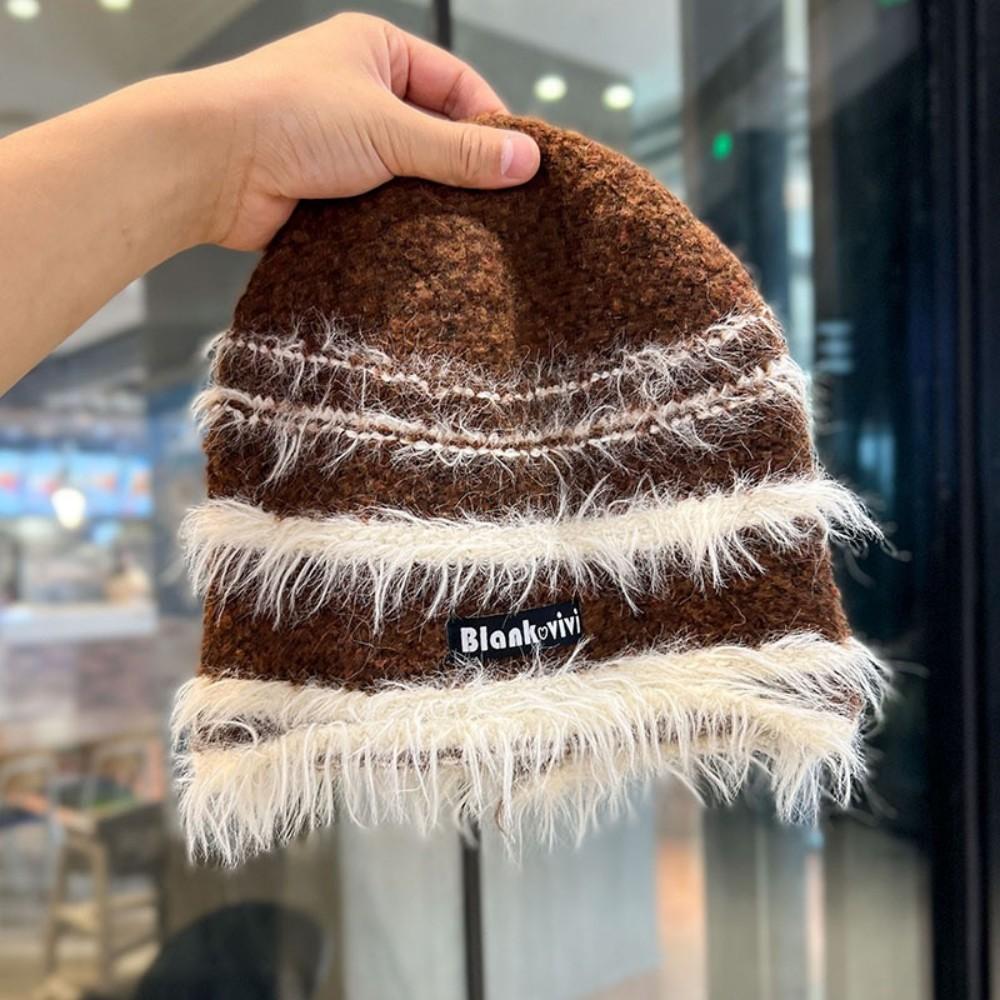 New Style Loose Dandy Hat Lazy Style Fashion Stripes Beanie Hat Sweet Winter Hats For Women Streetwear Knit Hats For Girl