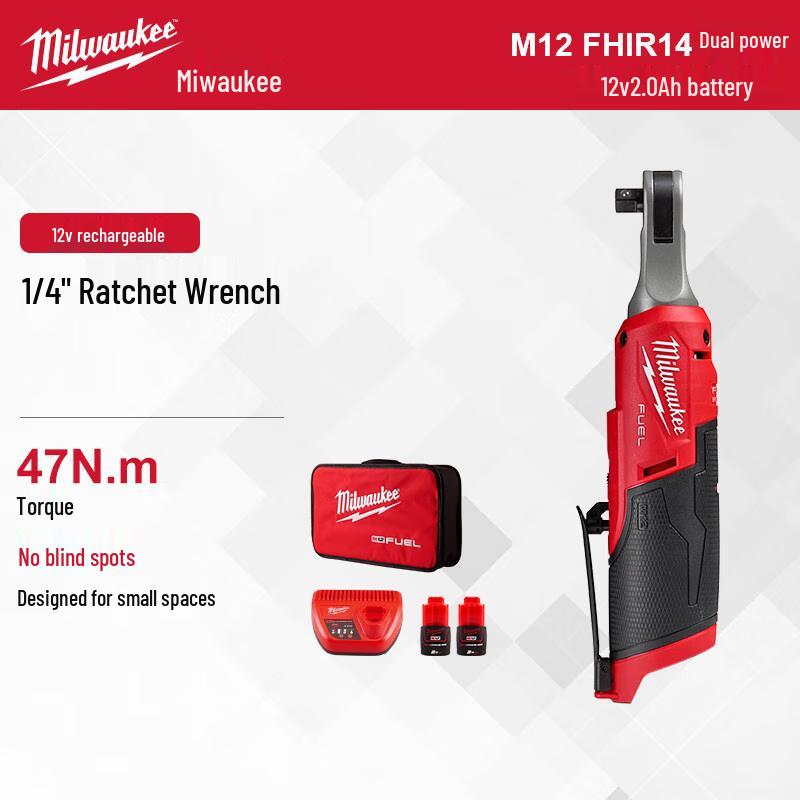 Беспроводная правосторонняя угловая трещоточная гайковерт Milwaukee M12 1/4  Штекер CN (адаптер в комплекте)