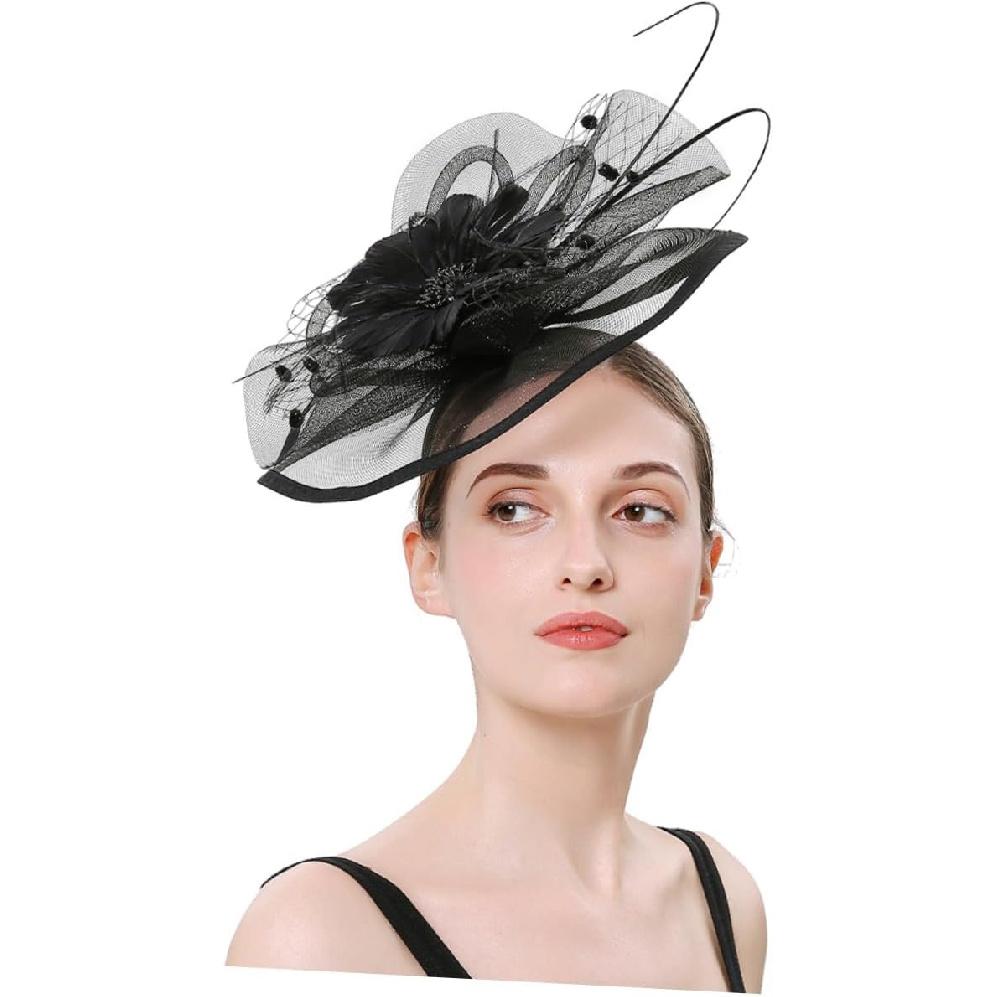 VALICLUD Mesh Yarn Flower Hair Clip and Headband for Women Tea Party Wedding Cocktail 1920s Flapper Special Occasion Accessory Black