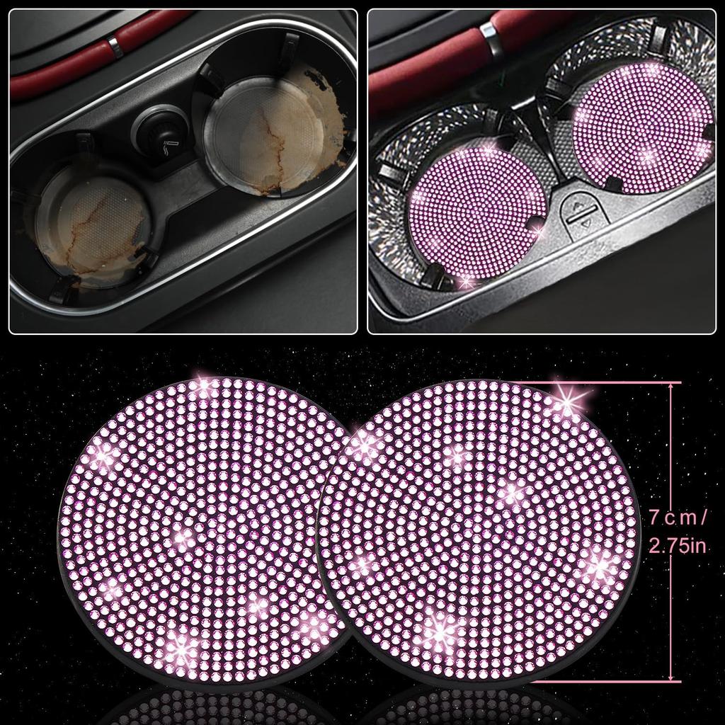 NBTEPEM 27-Piece Bling Car Accessories Set - Universal Fit Steering Wheel Covers, License Plate Frames, Phone Holder, Car Fast Charger, Coasters