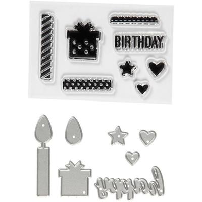 Birthday Clear Stamp and Cutting Die Set - 1 X 7 Cm - 21 Pcs