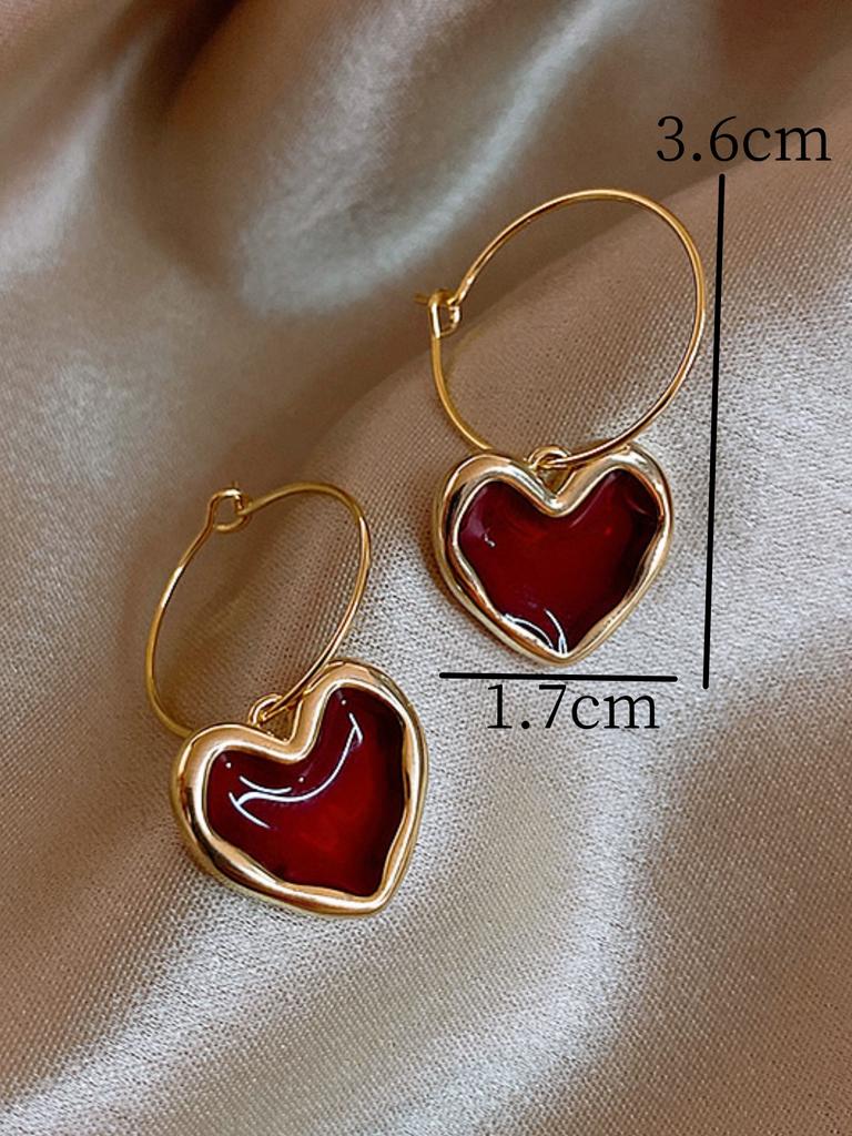 2 Pieces of Trendy Wine Red Heart-shaped Earrings for Women, Outdoor Travel, Carnival, Party, Holiday Dressing Gifts-8833