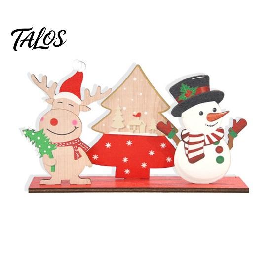 Christmas Tree Tabletop Decor Wooden Ornaments, Decoration with Santa Claus Snowman Elk Table Centerpiece Designs for Home Holiday Party And