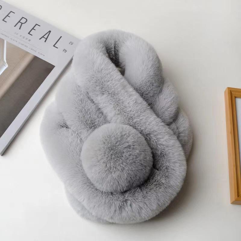 Rabbit Fur Scarf Women Winter Warm Soft Furry Scarves Casual Female Lady Outdoor Neck Warmer Collar Snood Gifts For Her 70Cm